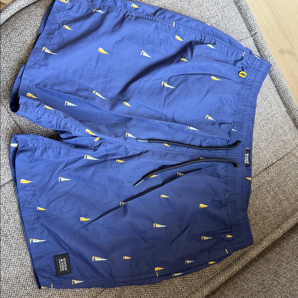 Scotch & Soda Blue Swim Trunks with Yellow Accents